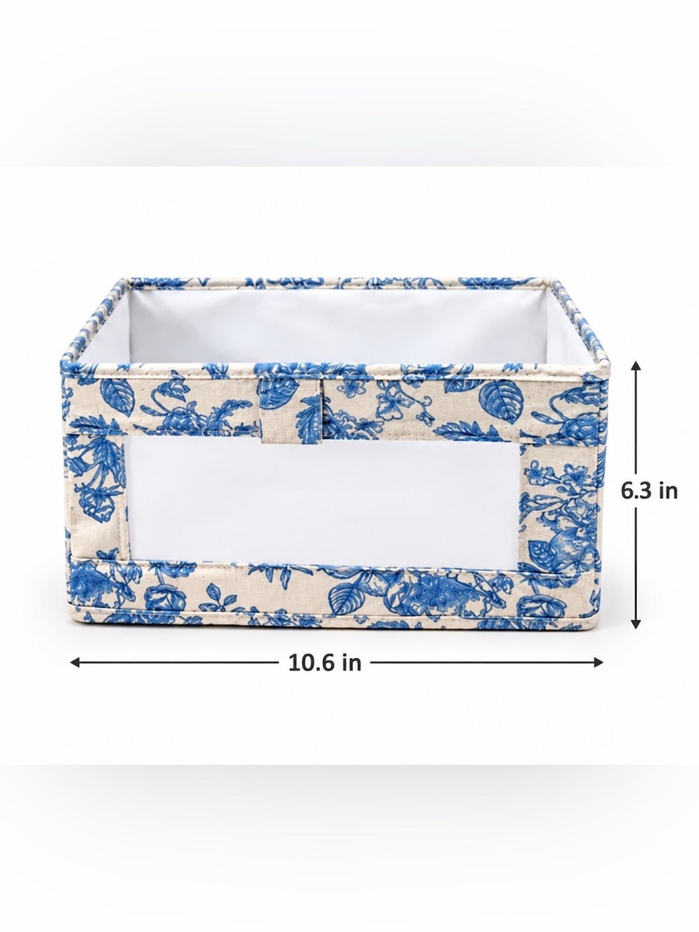 Set of 2 Floral Blue Fabric Storage Bin with Label Window